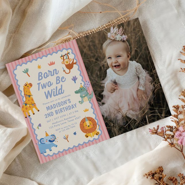 Invitation Photo d'anniversaire de 2 ans d'une fille avec des (Créateur téléchargé)