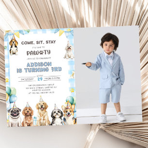 Invitation Photo d'anniversaire de 3 ans de Puppy Calling All