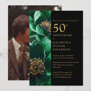 Invitation Photo d'anniversaire de 50 ans à fleurs vertes noi
