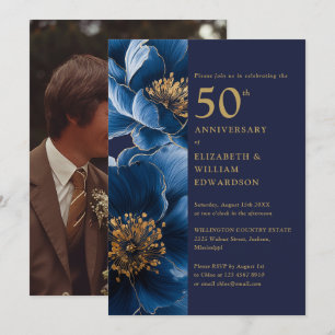 Invitation Photo d'anniversaire de 50 ans avec fleurs moderne