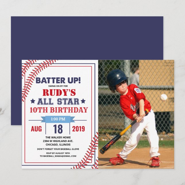 Invitation photo d'anniversaire de baseball - TOUS (Devant / Derrière)