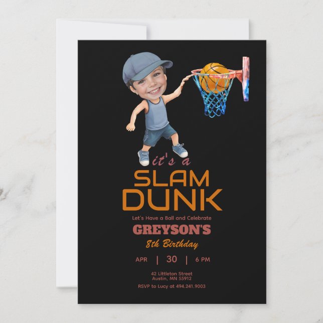 Invitation photo d'anniversaire de basketball tout (Devant)