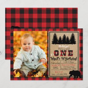 Invitation photo d'anniversaire de Buffalo Plaid