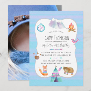 Invitation photo d'anniversaire de camping à l'aqu