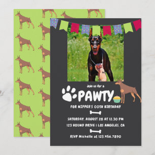 Invitation photo d'anniversaire de chien Doberman