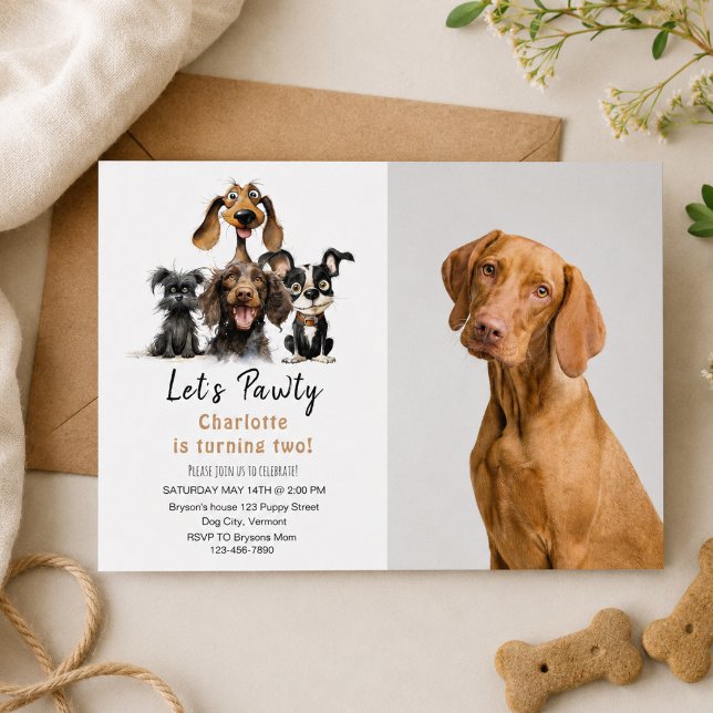 Invitation Photo d'anniversaire de chien Let's Pawty (Dog Let's Pawty Birthday photo Invitation)