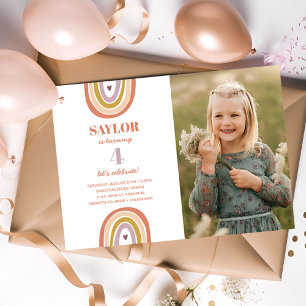Invitation Photo d'Anniversaire de Cute Boho Rainbow Peach