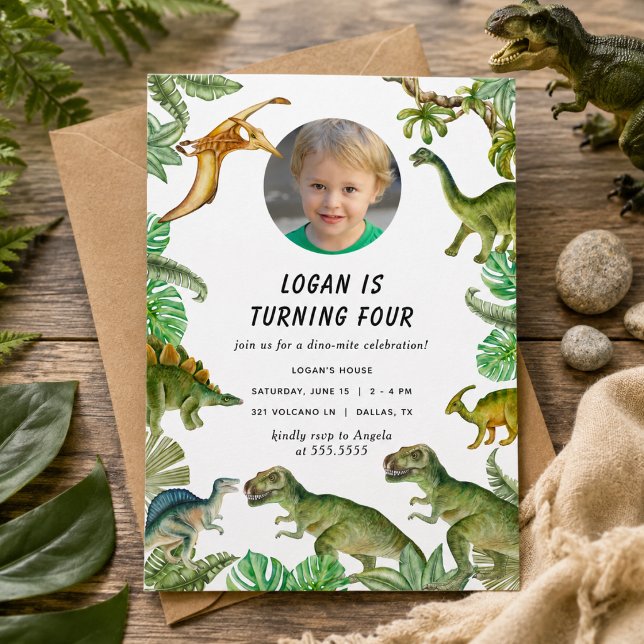 Invitation Photo d'anniversaire de dinosaure (Dinosaur Birthday Party Photo Invitation)