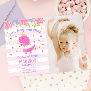 Invitation photo d'anniversaire de dinosaure princ