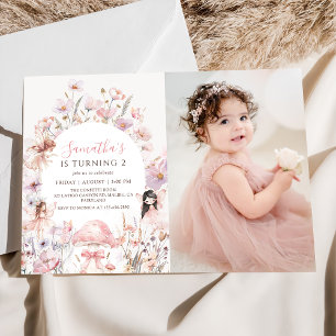 Invitation photo d'anniversaire de fée florale ros