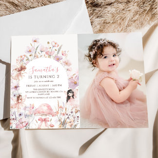 Invitation photo d'anniversaire de fée florale ros