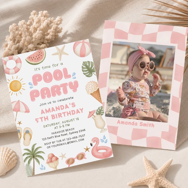 Invitation photo d'anniversaire de fête à la pisci (Créateur téléchargé)