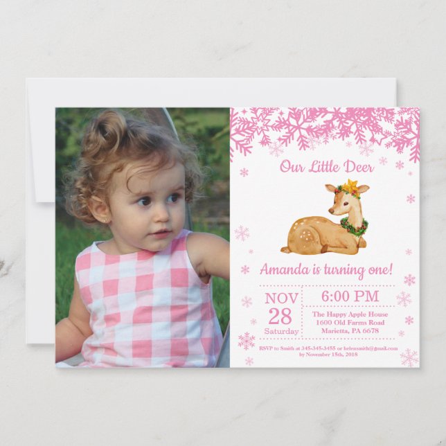 Invitation photo d'anniversaire de fille en hiver  (Devant)