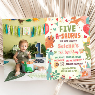 Invitation Photo d'anniversaire de Five-A-Saurus 5 ans de din