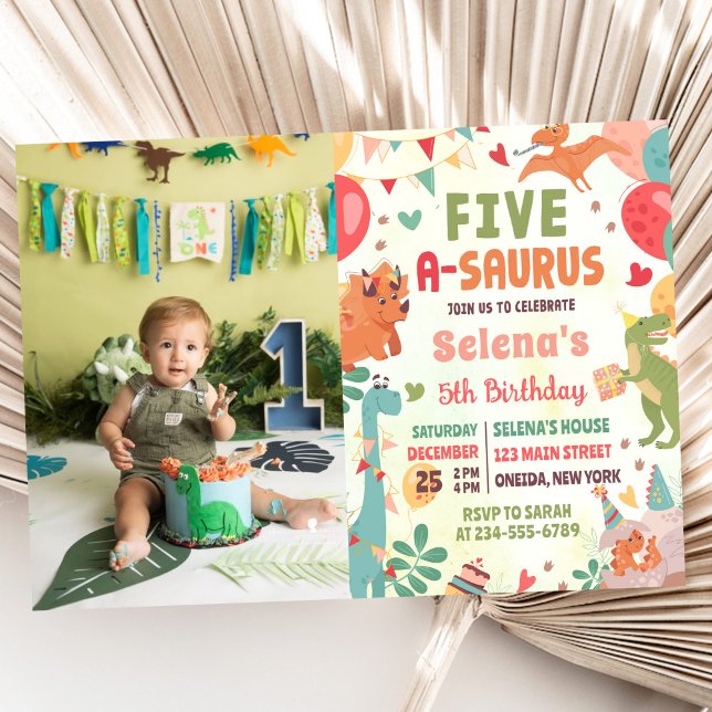 Invitation Photo d'anniversaire de Five-A-Saurus 5 ans de din (Créateur téléchargé)