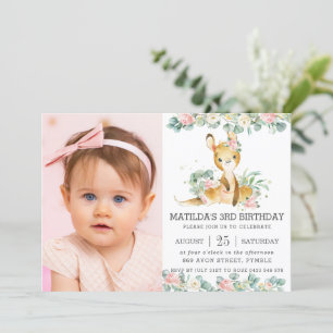 Invitation Photo d'anniversaire de Floral Eucalyptus Cute Kan