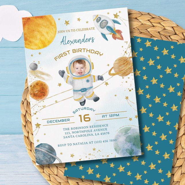 Invitation Photo d'anniversaire de garçon astronaute Espace 1 (Créateur téléchargé)