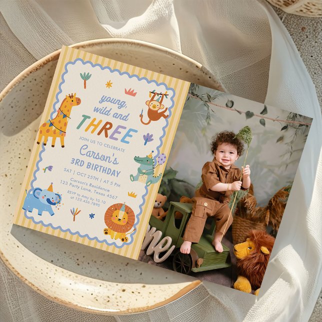 Invitation Photo d'anniversaire de garçon de 3 ans avec des a (Créateur téléchargé)