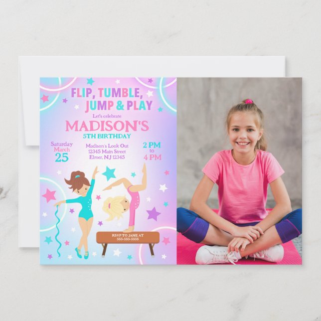 Invitation photo d'anniversaire de gymnastique (Devant)