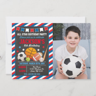 Invitation Photo d'anniversaire de jeu de sport de toutes les