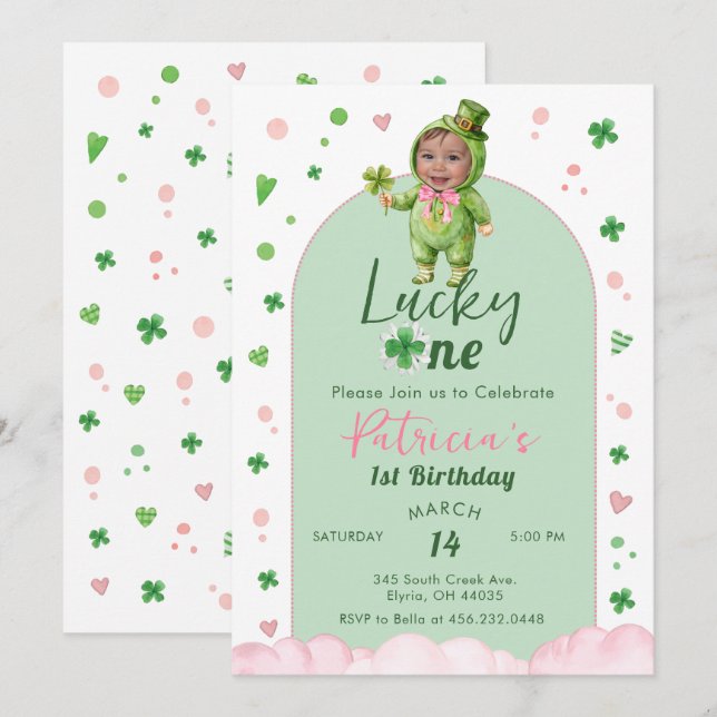 Invitation Photo d'anniversaire de la Chanceuse St Patrick (Devant / Derrière)