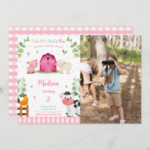 Invitation Photo d'anniversaire de la ferme pour filles