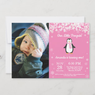 Invitation Photo d'anniversaire de la fille d'hiver de Pengui