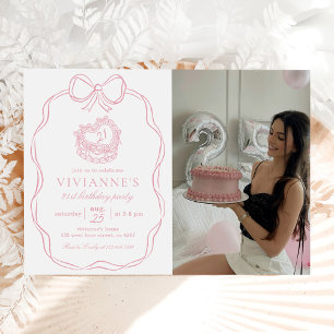 Invitation Photo d'anniversaire de la jeune fille rose de la