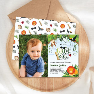 Invitation Photo d'anniversaire de la Jungle Safari pour les