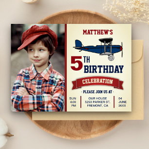 Invitation photo d'anniversaire de l'avion vintage
