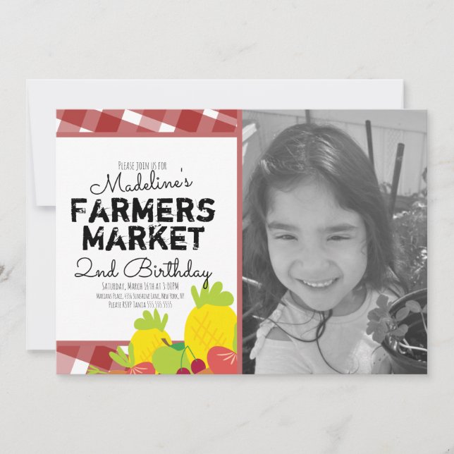 Invitation Photo d'anniversaire de légumes du marché fermier  (Devant)