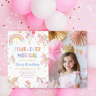 Invitation Photo d'anniversaire de licorne magique pour toujo