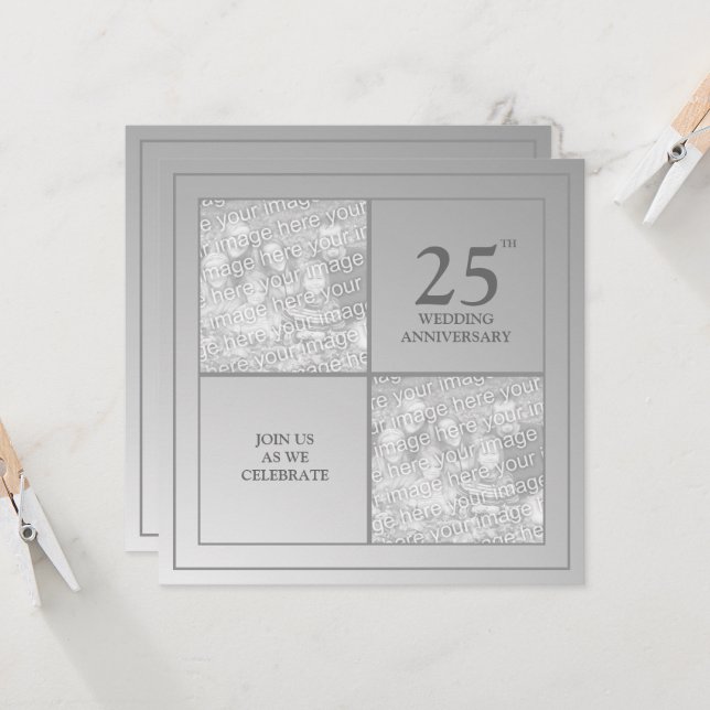 Invitation Photo d'anniversaire de mariage argent Passé & Pré (Devant/Arrière en situation)