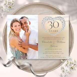 Invitation Photo d'anniversaire de mariage de 30 ans Pearl He