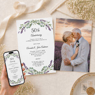 Invitation Photo d'anniversaire de mariage de 50 ans aux flor