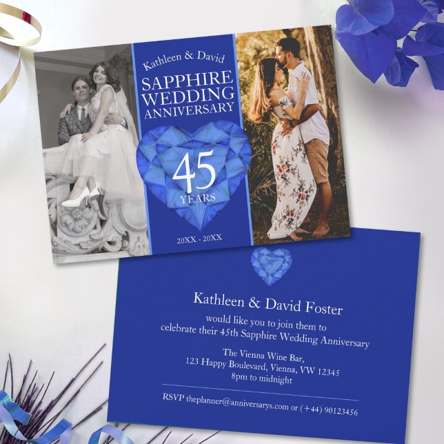 Invitation photo d'anniversaire de mariage de saphir 45 ans m (Créateur téléchargé)