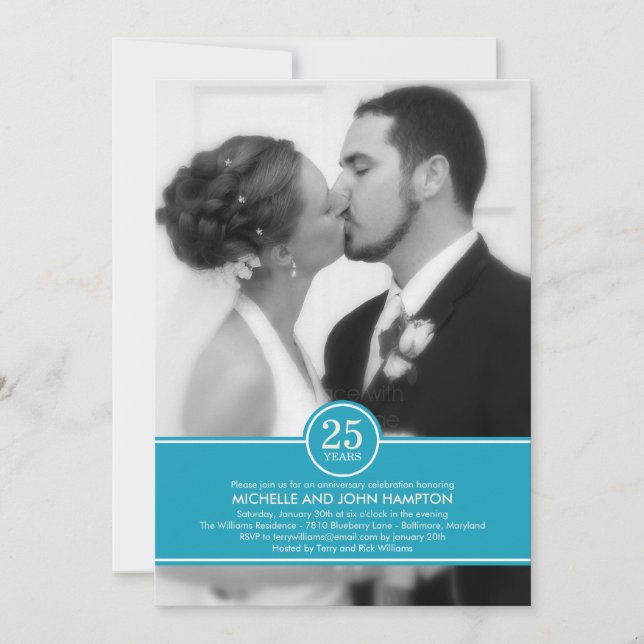 Invitation photo d'anniversaire de mariage élégant (Devant)