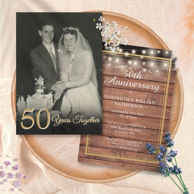 Invitation Photo d'anniversaire de mariage rustique pour tout (Créateur téléchargé)