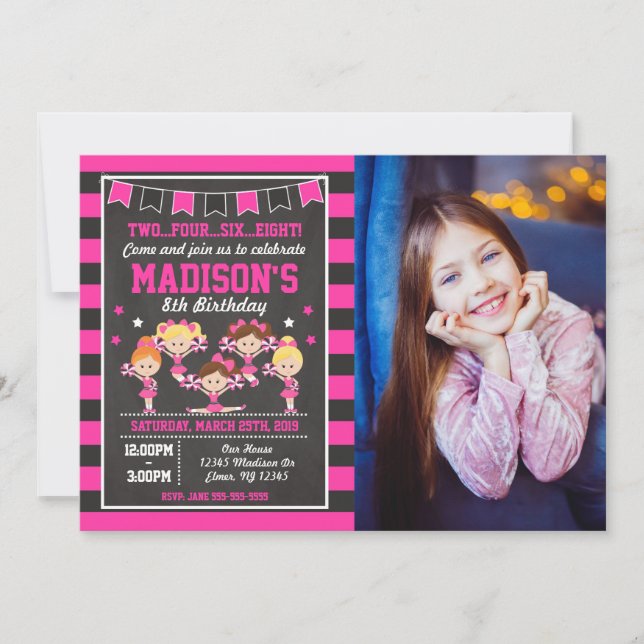 Invitation photo d'anniversaire de meneuse de claq (Devant)