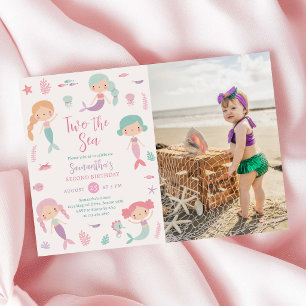 Invitation Photo d'anniversaire de Mermaid Two la fille de la