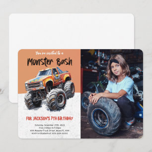 Invitation Photo d'anniversaire de Monster Truck Editable