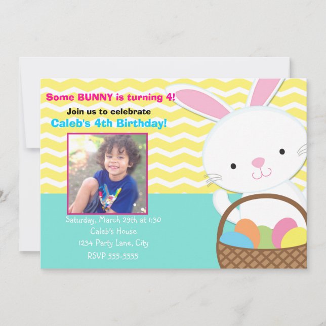 Invitation photo d'anniversaire de Pâques de lapin (Devant)