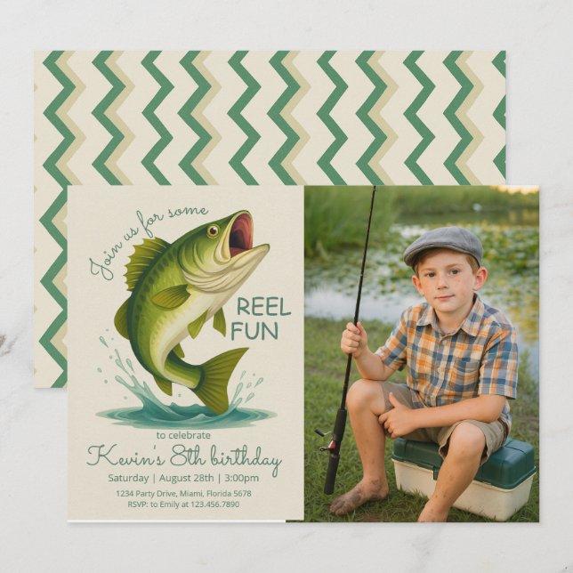 Invitation Photo d'anniversaire de pêche amusante (Devant / Derrière)