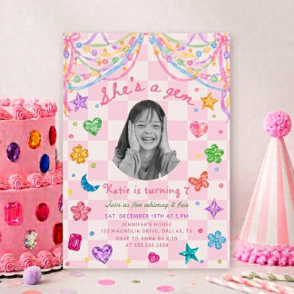 Invitation Photo d'anniversaire de pierre précieuse colorée S