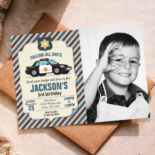 Invitation photo d'anniversaire de police voiture
