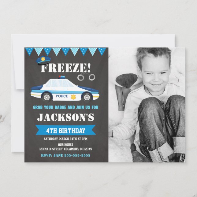 Invitation photo d'anniversaire de police voiture  (Devant)