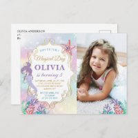 Invitation photo d'anniversaire de sirène sous la 