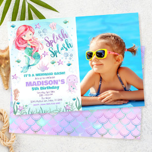 Invitation Photo d'anniversaire de sirène sous la mer Piscine