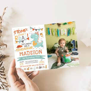 Invitation Photo d'anniversaire de Stomp, Chomp et Roar Dinos