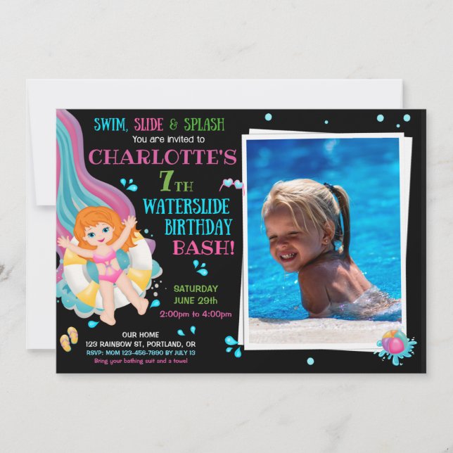 Invitation Photo d'anniversaire de toboggan aquatique Splish  (Devant)